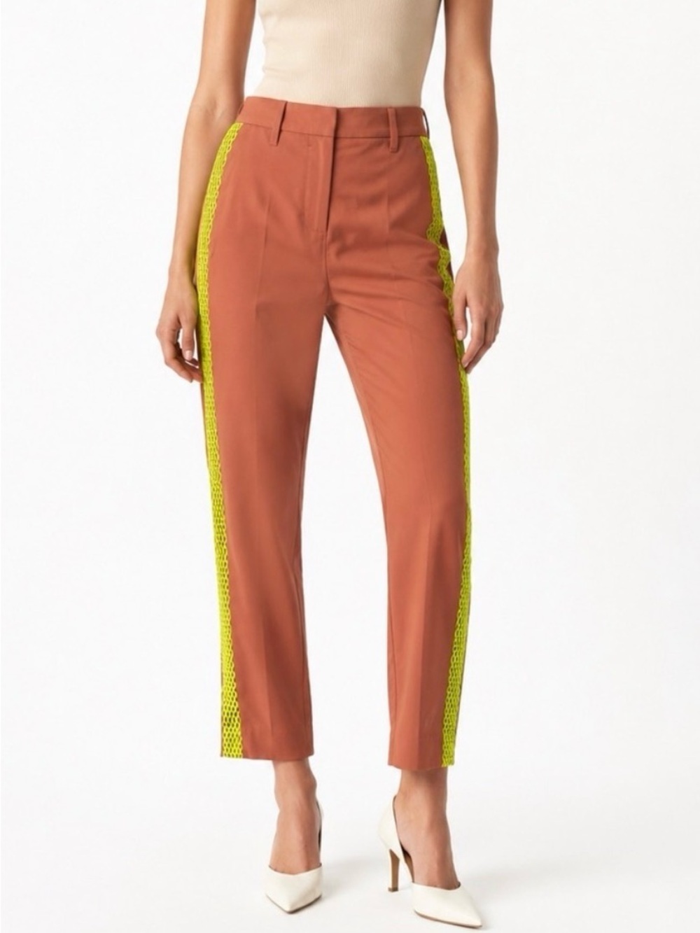 WILDFANG Empower Dusty Rose Slim Crop Pant with Neon Lemon Mesh Side Trim